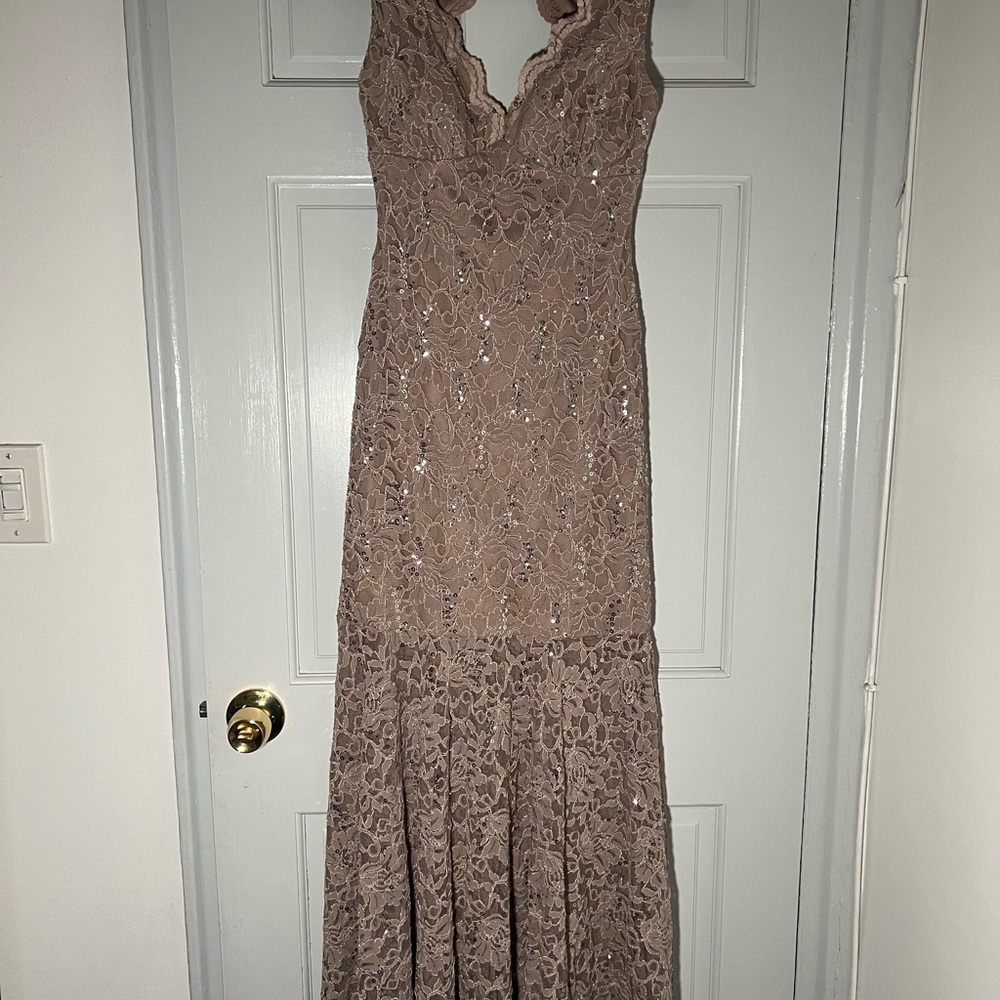 Brown lace maxi dress with sequins detailing